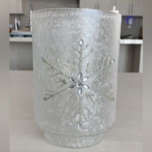 Snowflake holiday Christmas frosted glass vase candle holder